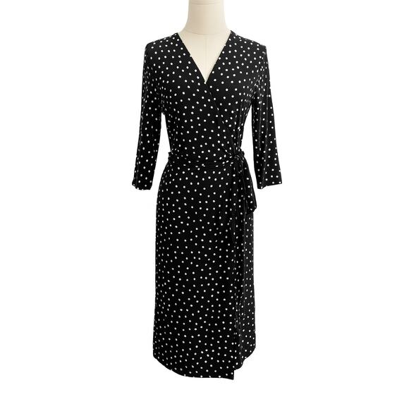 a new day Dresses & Skirts - Black White Polka Dot Wrap Dress Stretchy XXL with Tie Bow Waist